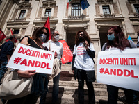 Members of major teachers' trade unions stage a demonstration in front of the Ministry of Education on June 8, 2020 in Rome, Italy as the co...