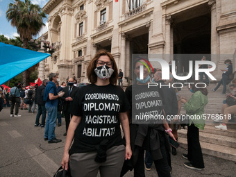 Members of major teachers' trade unions stage a demonstration in front of the Ministry of Education on June 8, 2020 in Rome, Italy as the co...