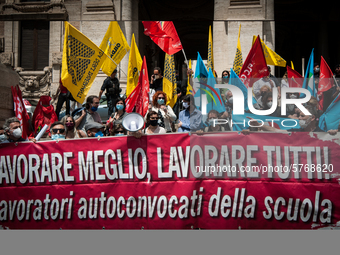 Members of major teachers' trade unions stage a demonstration in front of the Ministry of Education on June 8, 2020 in Rome, Italy as the co...