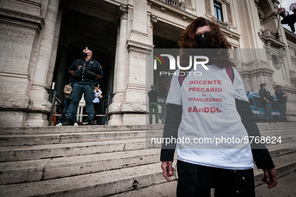 Members of major teachers' trade unions stage a demonstration in front of the Ministry of Education on June 8, 2020 in Rome, Italy as the co...