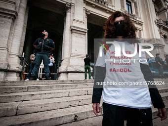 Members of major teachers' trade unions stage a demonstration in front of the Ministry of Education on June 8, 2020 in Rome, Italy as the co...