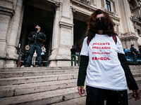 Members of major teachers' trade unions stage a demonstration in front of the Ministry of Education on June 8, 2020 in Rome, Italy as the co...