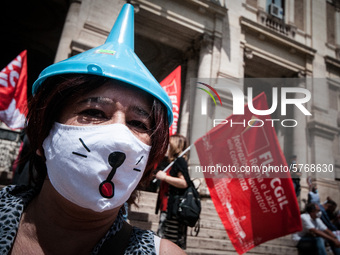 Members of major teachers' trade unions stage a demonstration in front of the Ministry of Education on June 8, 2020 in Rome, Italy as the co...