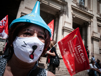 Members of major teachers' trade unions stage a demonstration in front of the Ministry of Education on June 8, 2020 in Rome, Italy as the co...