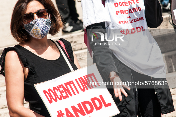 Members of major teachers' trade unions stage a demonstration in front of the Ministry of Education on June 8, 2020 in Rome, Italy as the co...