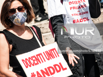 Members of major teachers' trade unions stage a demonstration in front of the Ministry of Education on June 8, 2020 in Rome, Italy as the co...