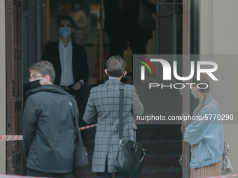 Students of the 12th high school are waiting for entry for the matura exam during pandemic on June 9, 2020 in Wroclaw, Poland. (