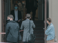 Students of the 12th high school are waiting for entry for the matura exam during pandemic on June 9, 2020 in Wroclaw, Poland. (