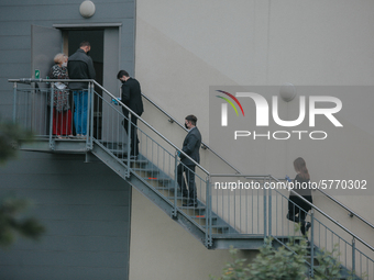 Students of the 12th high school are waiting for entry for the matura exam during pandemic on June 9, 2020 in Wroclaw, Poland. (