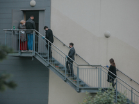 Students of the 12th high school are waiting for entry for the matura exam during pandemic on June 9, 2020 in Wroclaw, Poland. (