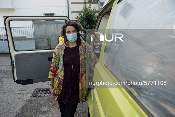 Giulia Zaffagnini wearing her mask. Giulia is a teacher in charge of lessons for foreign middle school pupils with Italian language learning...