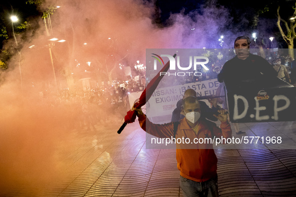 Workers and relatives of NISSAN and the multinational's subsidiary companies are protesting in the streets of Barcelona against the closure...