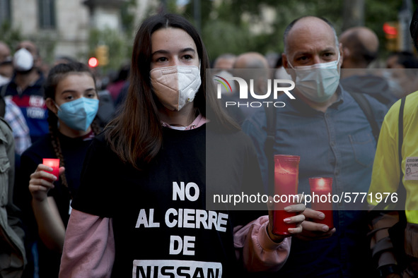 Workers and relatives of NISSAN and the multinational's subsidiary companies are protesting in the streets of Barcelona against the closure...