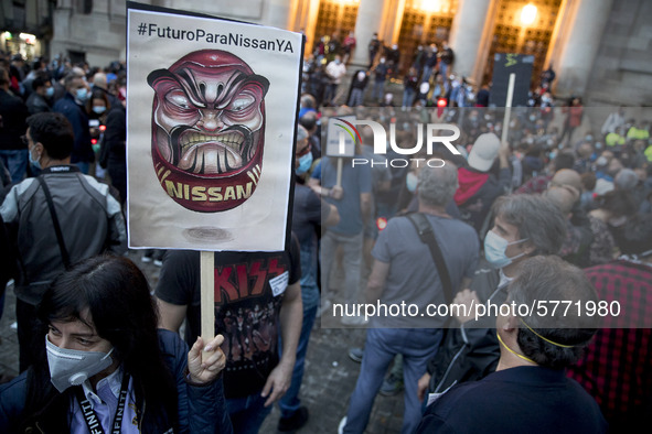 Workers and relatives of NISSAN and the multinational's subsidiary companies are protesting in the streets of Barcelona against the closure...