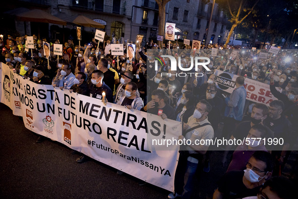 Workers and relatives of NISSAN and the multinational's subsidiary companies are protesting in the streets of Barcelona against the closure...