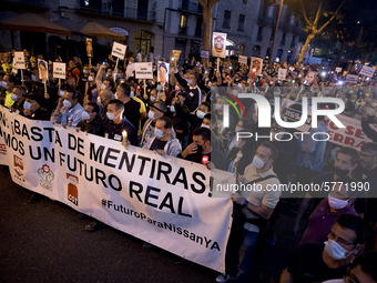 Workers and relatives of NISSAN and the multinational's subsidiary companies are protesting in the streets of Barcelona against the closure...