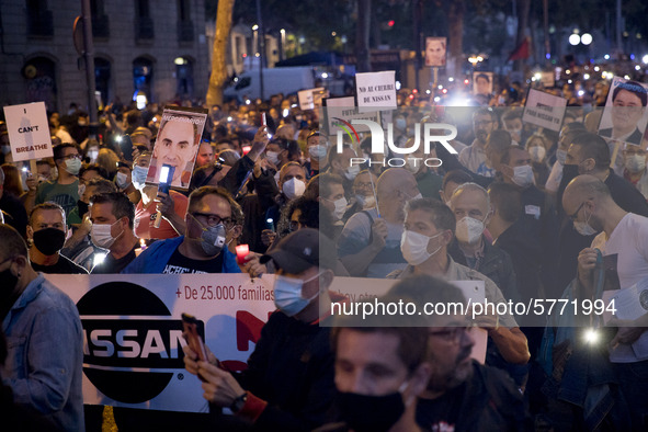 Workers and relatives of NISSAN and the multinational's subsidiary companies are protesting in the streets of Barcelona against the closure...