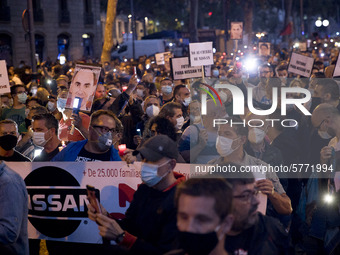 Workers and relatives of NISSAN and the multinational's subsidiary companies are protesting in the streets of Barcelona against the closure...