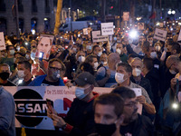 Workers and relatives of NISSAN and the multinational's subsidiary companies are protesting in the streets of Barcelona against the closure...