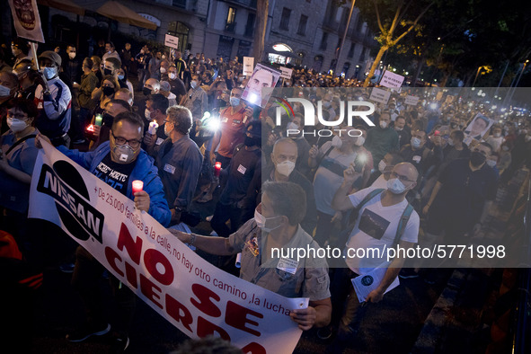 Workers and relatives of NISSAN and the multinational's subsidiary companies are protesting in the streets of Barcelona against the closure...