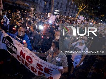 Workers and relatives of NISSAN and the multinational's subsidiary companies are protesting in the streets of Barcelona against the closure...