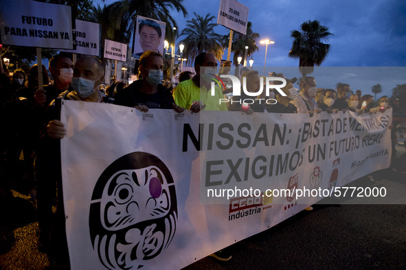 Workers and relatives of NISSAN and the multinational's subsidiary companies are protesting in the streets of Barcelona against the closure...