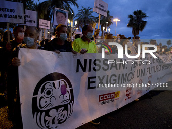 Workers and relatives of NISSAN and the multinational's subsidiary companies are protesting in the streets of Barcelona against the closure...