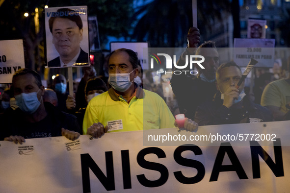 Workers and relatives of NISSAN and the multinational's subsidiary companies are protesting in the streets of Barcelona against the closure...