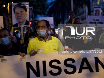 Workers and relatives of NISSAN and the multinational's subsidiary companies are protesting in the streets of Barcelona against the closure...