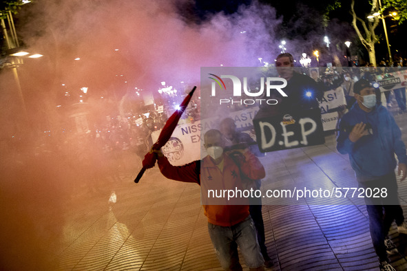 Workers and relatives of NISSAN and the multinational's subsidiary companies are protesting in the streets of Barcelona against the closure...