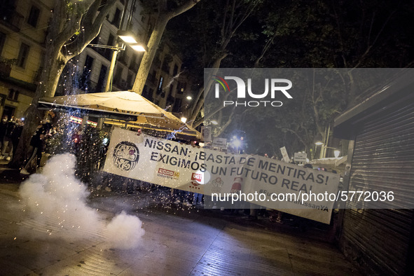 Workers and relatives of NISSAN and the multinational's subsidiary companies are protesting in the streets of Barcelona against the closure...