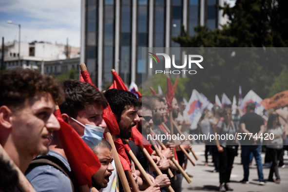 Protest front of the Greek Parliament by teachers and students against the new education multi-bill which was voted today in Athens, Greece...