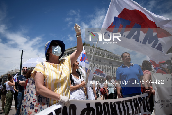 Protest front of the Greek Parliament by teachers and students against the new education multi-bill which was voted today in Athens, Greece...