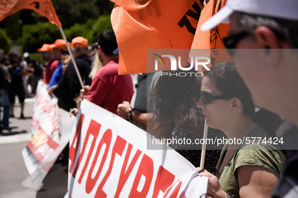 Protest front of the Greek Parliament by teachers and students against the new education multi-bill which was voted today in Athens, Greece...