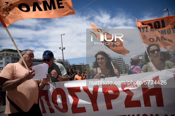 Protest front of the Greek Parliament by teachers and students against the new education multi-bill which was voted today in Athens, Greece...