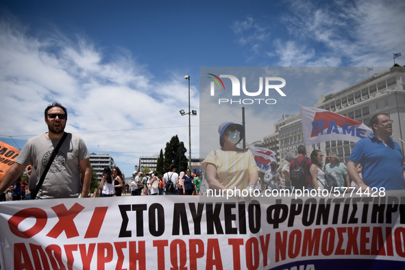 Protest front of the Greek Parliament by teachers and students against the new education multi-bill which was voted today in Athens, Greece...