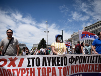 Protest front of the Greek Parliament by teachers and students against the new education multi-bill which was voted today in Athens, Greece...