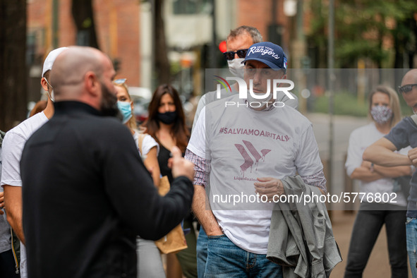 The assembly of Airitaly workers in front of Regione Lombardia building for the updates on the liquidation of the company on June 12, 2020 i...