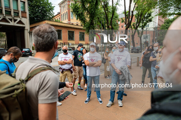 The assembly of Airitaly workers in front of Regione Lombardia building for the updates on the liquidation of the company on June 12, 2020 i...