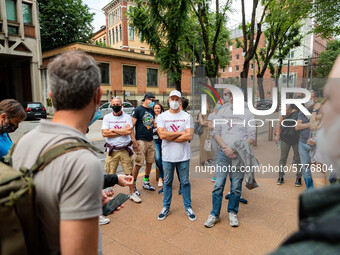 The assembly of Airitaly workers in front of Regione Lombardia building for the updates on the liquidation of the company on June 12, 2020 i...