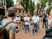 The assembly of Airitaly workers in front of Regione Lombardia building for the updates on the liquidation of the company on June 12, 2020 i...