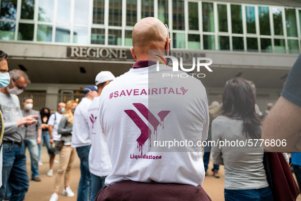 The assembly of Airitaly workers in front of Regione Lombardia building for the updates on the liquidation of the company on June 12, 2020 i...