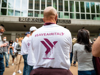 The assembly of Airitaly workers in front of Regione Lombardia building for the updates on the liquidation of the company on June 12, 2020 i...