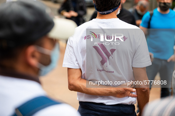 The assembly of Airitaly workers in front of Regione Lombardia building for the updates on the liquidation of the company on June 12, 2020 i...