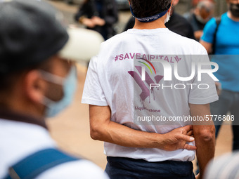 The assembly of Airitaly workers in front of Regione Lombardia building for the updates on the liquidation of the company on June 12, 2020 i...