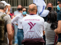 The assembly of Airitaly workers in front of Regione Lombardia building for the updates on the liquidation of the company on June 12, 2020 i...