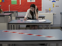  A Year 10 pupil doing her work. Ortu Gable Hall School in Corringham, Essex return after a long break due to the COVID-19 pandemic on Tuesd...