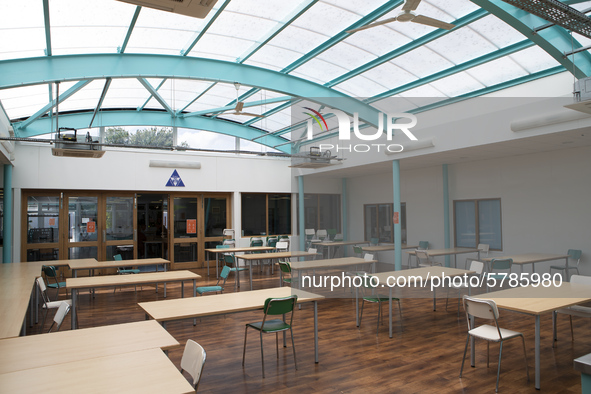   A general view of the canteen before the pupils had their break. Ortu Gable Hall School in Corringham, Essex return after a long break due...