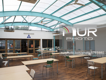   A general view of the canteen before the pupils had their break. Ortu Gable Hall School in Corringham, Essex return after a long break due...