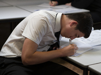  A year 10 pupil doing work . Ortu Gable Hall School in Corringham, Essex return after a long break due to the COVID-19 pandemic on Tuesday...